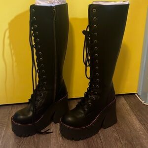 Knee high lace up platform boots